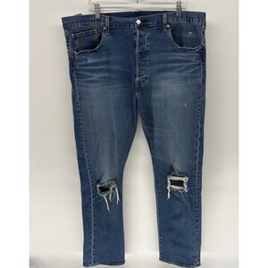 Levis Premium 501 ST Slim Taper Jeans Big E Button Fly Red Tab Distressed 40X30